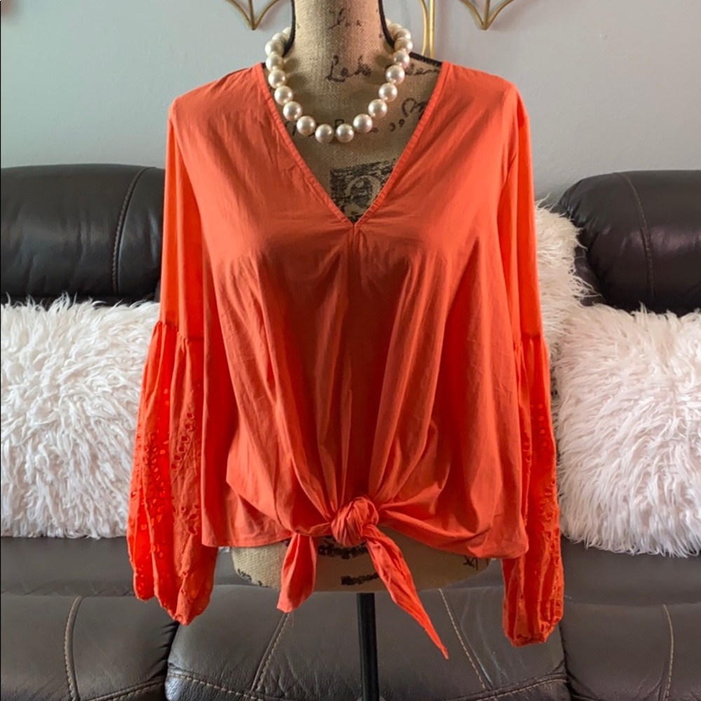 TRW boutique orange balloon sleeve blouse